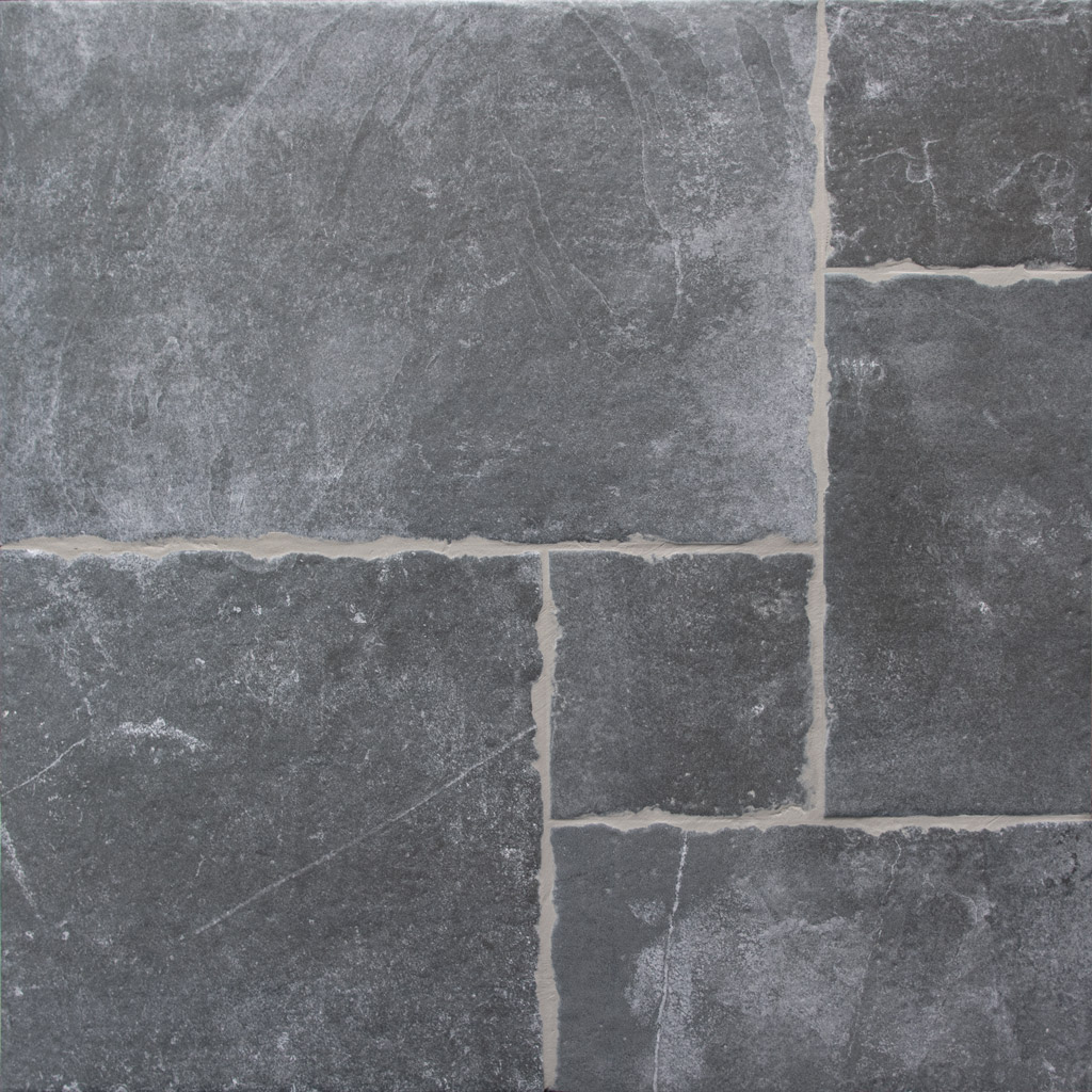 Castle Stones Blauw Grijs Romaans Verband Tegels Bourgondische Dallen met Getrommelde Rand