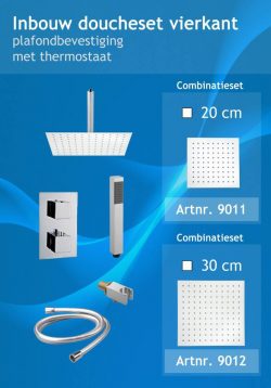 Inbouw Doucheset Vierkant met Plafondsteun
