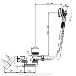 Luxe bad plugoverloopcombintatie met badvulfunctie chroom