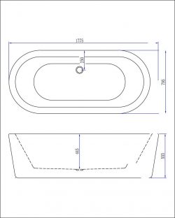 Nero vrijstaand acryl ligbad 178 x 80 + waste zwart/wit