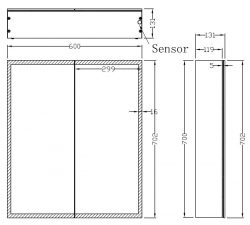 Quatro spiegelkast +verlichting 60x70x13