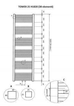 Tower sierradiator antraciet 1820x600  midden onder aansluiting