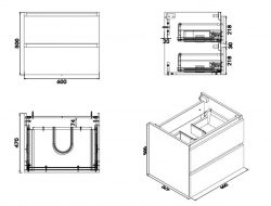 Vision losse onderkast+2 laden 60x47 hoogglans grijs
