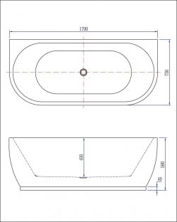 Wall half-vrijstaand acryl ligbad 170x75+waste wit