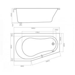 Hoekbad compact links 160x90x60 tekening
