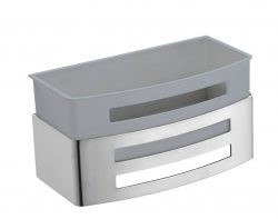 Zwaar gepolijst RVS zeeprek / shampoo korf voor wand montage.