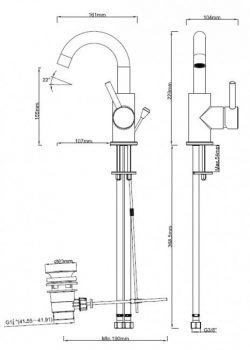 Saniflex Black series opbouw wastafelkraan zwart draaibare uitloop