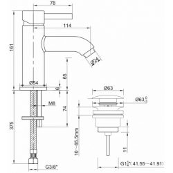 Saniflex black series wastafelmengkraan laag zwart tekening