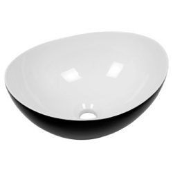 Waskom ovaal zwart wit keramiek 39x32x17,5cm