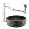 Waskom natuursteen inclusief hoge kraan en luxe afvoer set chroom