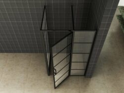 Mat zwarte douchecabine met draaideur links