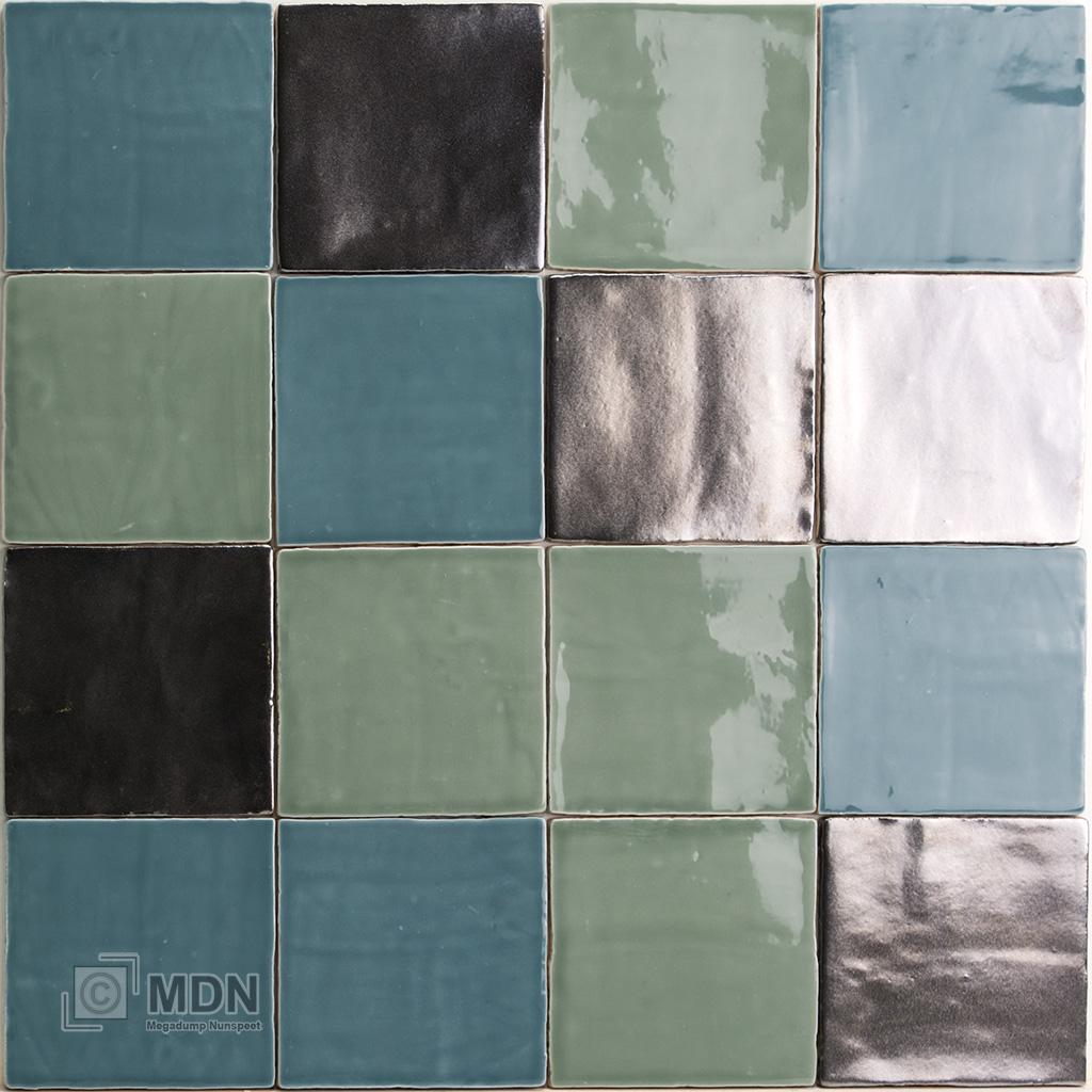 Beschuldiging Verbonden Afslachten Platinum Metallic groen en blauw mix handvorm tegels 13x13 | Megadump