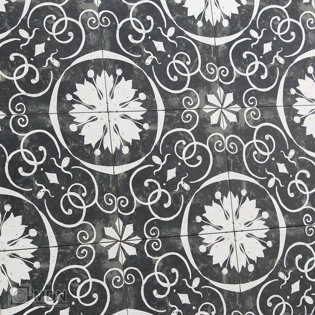 hurken Onafhankelijkheid Kalksteen Portugese vintage tegels 205x205 mm zwart wit bloem motief | Megadump