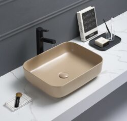 Gekleurde rechte waskom mat zand beige