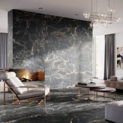 Devine black and gold mat zwarte vloertegels met gouden ader 60x60