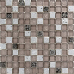 Zilver glasmix fossiel mozaiek 23x23mm op matten van 30x30 cm