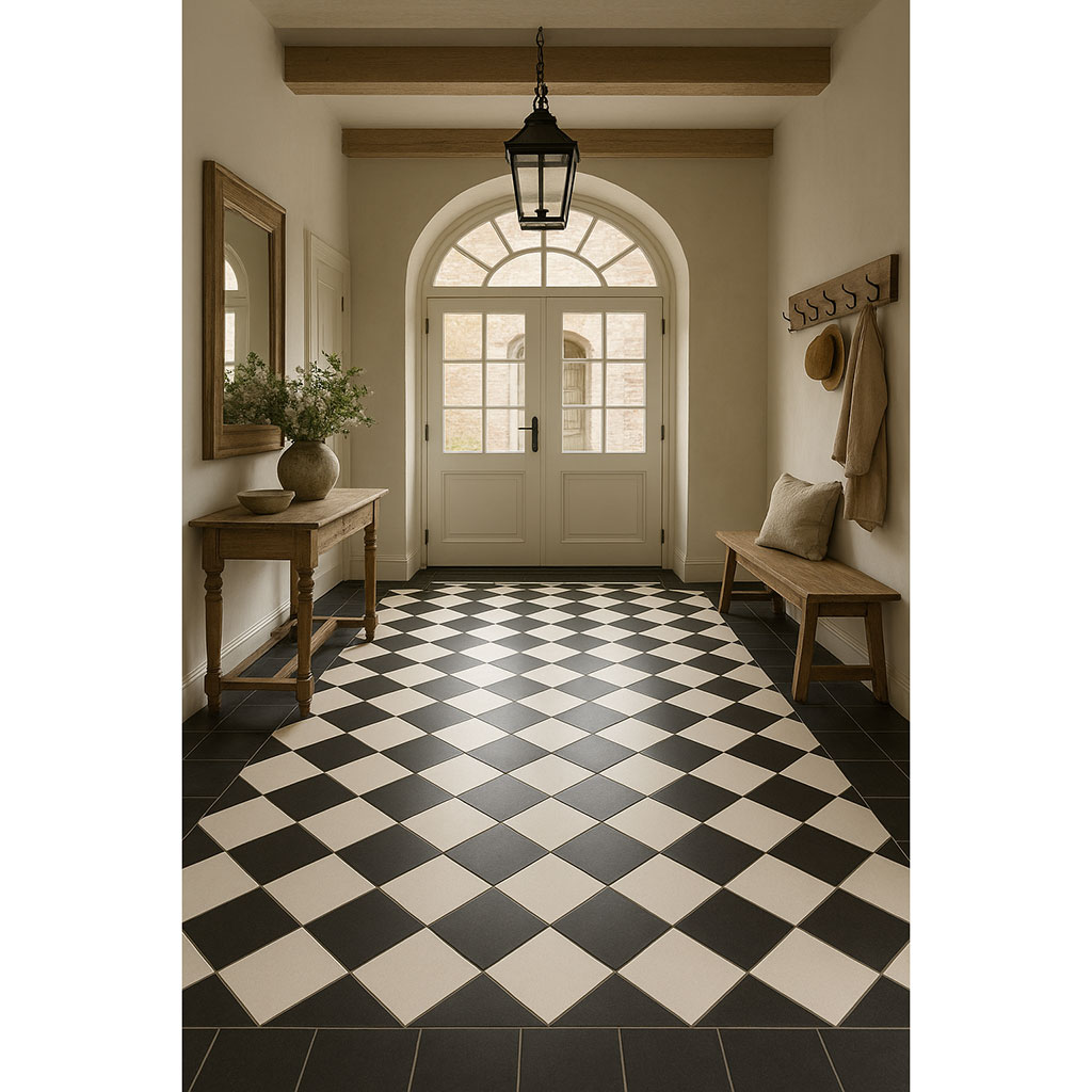 dambord tegels zwart wit geblokt sfeerfoto