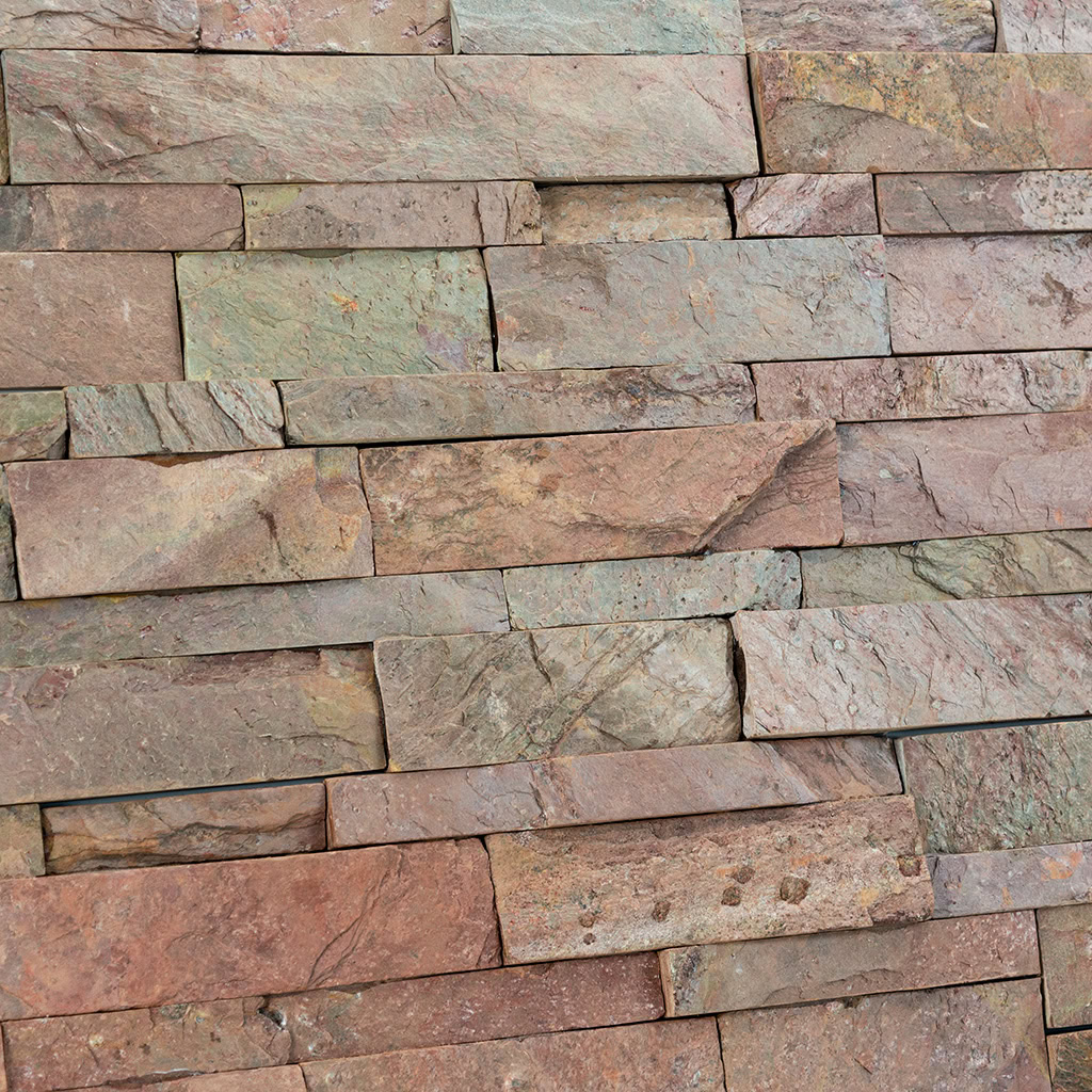 Natuursteen strips koper kleurig wandbekleding leisteen Copper