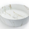 Keramische ronde Waskom Mat Wit – Carrara Gold Marmer – Ø39 cm – Inclusief Klikwaste