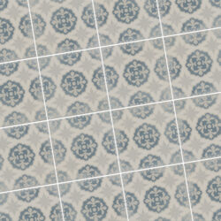 Keramische Portugese vloertegels 20x20 grijs met blauw bloemetjes patroon