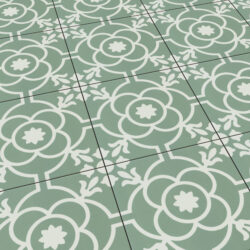 Keramische Portugese vloertegels 20x20 groen met wit bloemetjes patroon