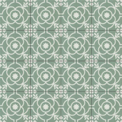 Keramische Portugese vloertegels 20x20 groen met wit bloemetjes patroon