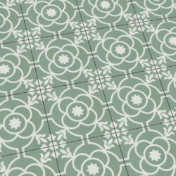 Keramische Portugese vloertegels 20x20 groen met wit bloemetjes patroon