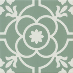 Keramische Portugese vloertegels 20x20 groen met wit bloemetjes patroon