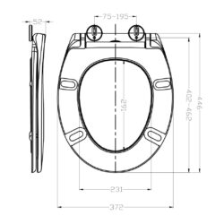 Ultimo 3.0 softclose toiletzitting met softclose en Quick release lijntekening