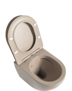 Wandcloset mat beige zandkleur met softclose en quickrelease toiletzitting