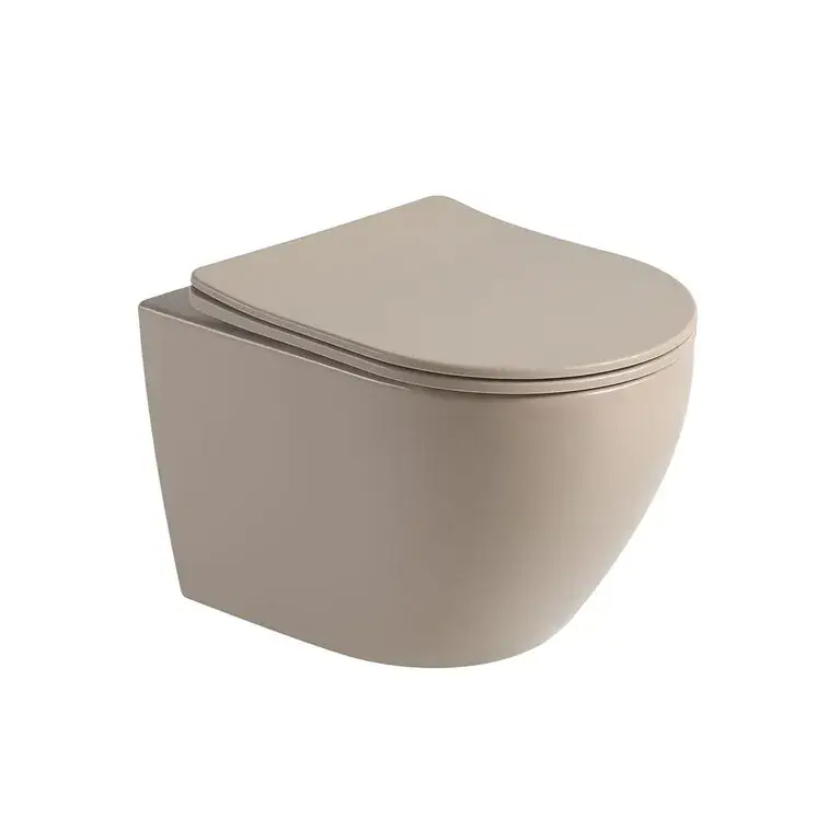 Wandcloset mat beige zandkleur met softclose en quickrelease toiletzitting