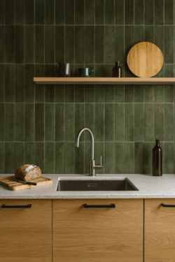 Wandtegels Patagonia Green 6,5x26 cm langwerpige groene handvorm tegels