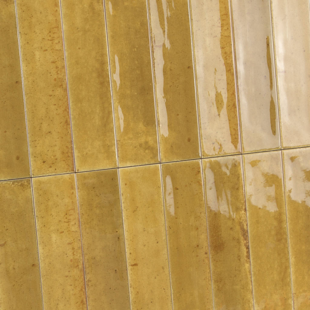 Wandtegels Patagonia Oker 6,5x26 cm langwerpige oker gele handvorm tegels