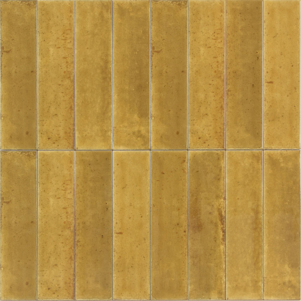 Wandtegels Patagonia Oker 6,5x26 cm langwerpige oker gele handvorm tegels