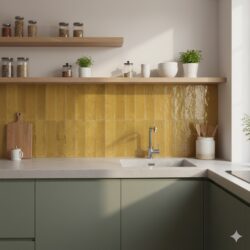 Wandtegels Patagonia Oker 6,5x26 cm langwerpige oker gele handvorm tegels