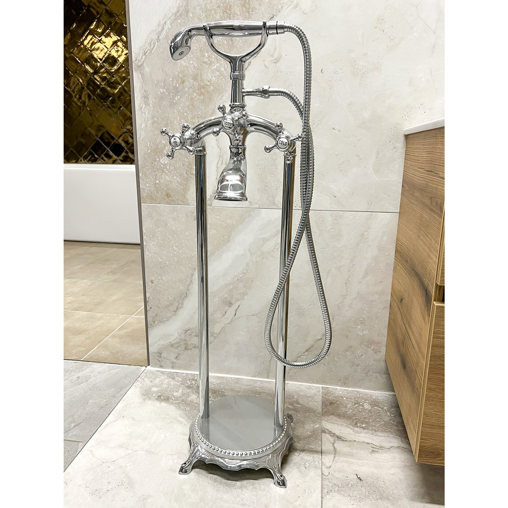 SHOWMODEL Klassieke vrijstaande badmengkraan met handdouche chroom