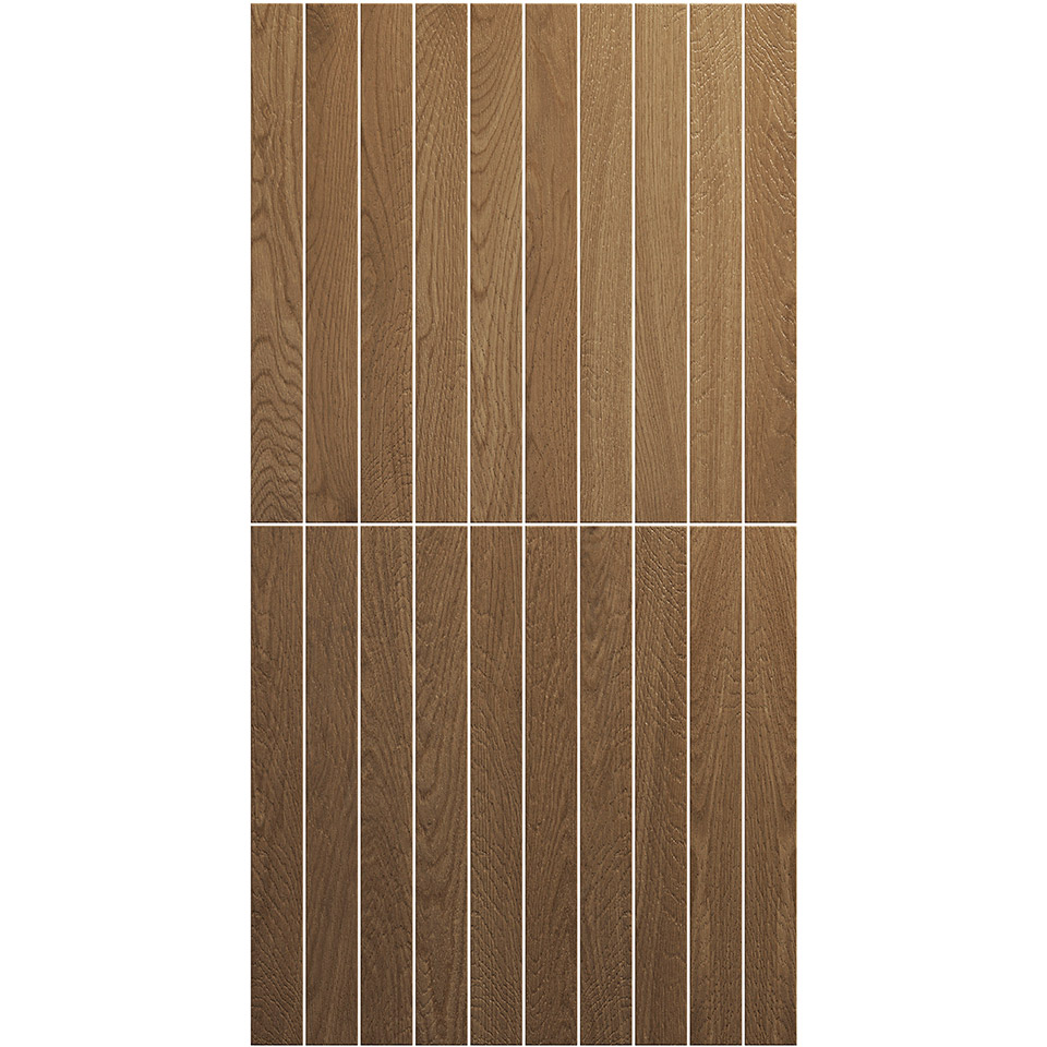Keramische houtlook tegels visgraat 3,8x38 cm Legnetto Nocciola Hazelnoot