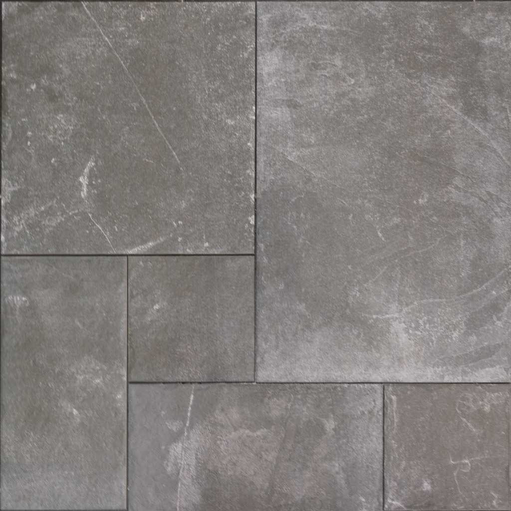 Castle Stones Blauw Grijs Romaans Verband Tegels Bourgondische Dallen met Getrommelde Rand