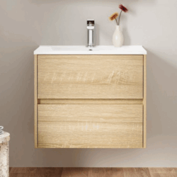 Wastafelonderkast eiken 60 cm met 2 softclose lades en wastafel