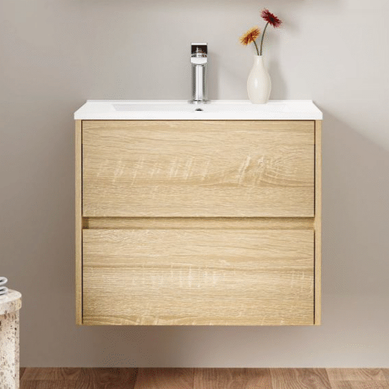 Wastafelonderkast eiken 60 cm met 2 softclose lades en wastafel