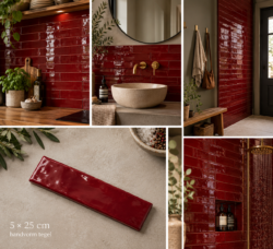 Bourgondy Oud Hollandse handvorm tegels bordeaux rood 5x25 cm langwerpig sfeerfoto